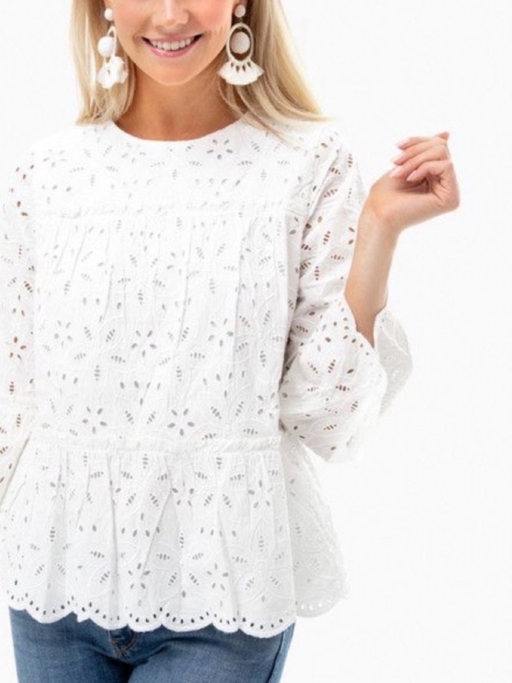 Vineyard Vines White Eyelet Peplum Blouse